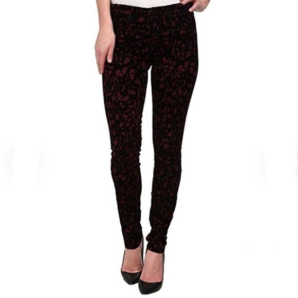 J Brand 620 Mid-Rise Super-Skinny Jeans, Mulberry Brocade NEW - Picture 1 of 16
